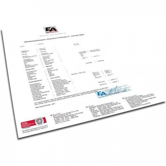 Сертификат испытаний END Armaturen NG-3.1B END-ARMATUREN 168987